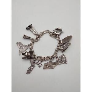 Vintage Sterling Travel Charm Bracelet US 54g